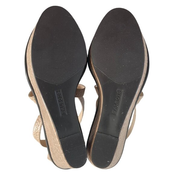 Talbots Strappy Sandals Wedge Platform Back‎ Zip Croc Embossed Taupe 8.5 $159 - Picture 6 of 8